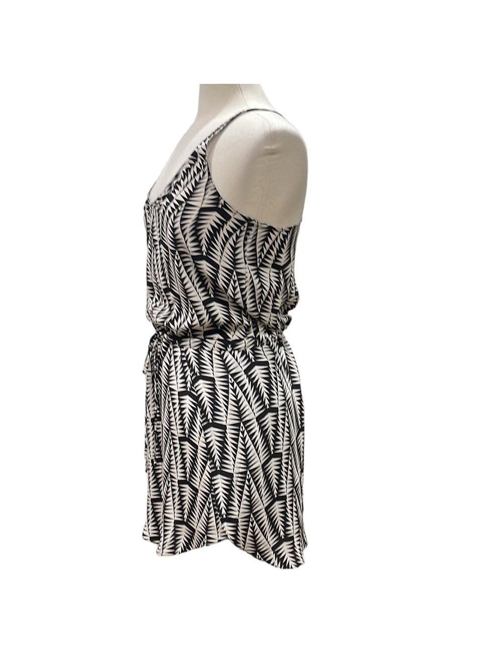 Rory Beca Black White Geo Silk Print Strappy Fit and Flare Mini Dress SZ S - Picture 3 of 6